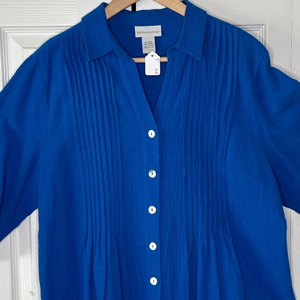 Soft Surroundings 100% Cotton Royal Blue Button Down Tunic Feminine & Flattering - Picture 4 of 9